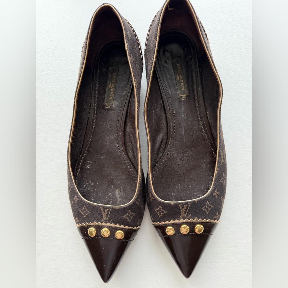 Louis Vuitton Dark Brown Flats with Gold Accents